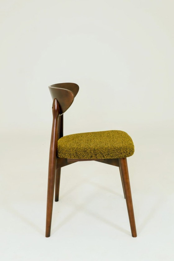 Image 1 of Skandinavische Esszimmerstühle, 6er-Set, haselnussgelb, schwarzwalnussfarben