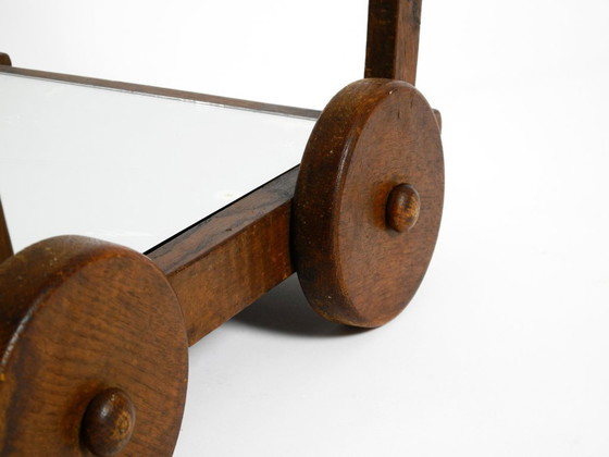 Image 1 of Hermoso y único carrito de bar con carrito de té de la década de 1930 hecho de madera maciza de roble