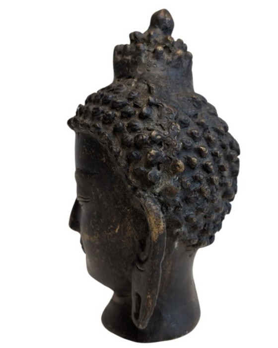 Testa di Buddha antica in bronzo dorato – Himalaya, 096 – Sculture, Bronze (photo 7 of 9)