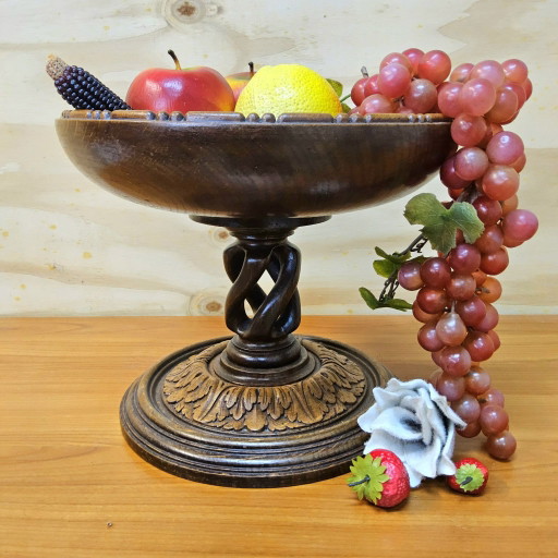 Antike jakobinische Eichenholz-Obstschale (Barley Twist) Holzschnitzerei