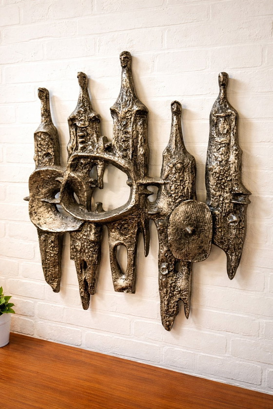 Image 1 of Unique Brutalist Wall Sculpture "The Gatekeepers" - 1970s