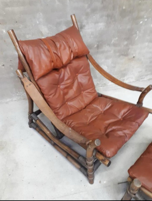 Leren Lounge Chair Met Ottoman