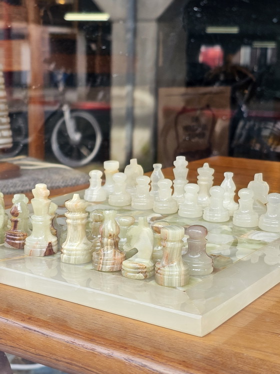 Image 1 of Vintage Onyx Chess Set Chessboard Chess Set Marble