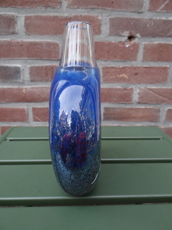 Signed Bertil Vallien for Kosta Boda ‘Meteor’ Blue Glass Vase Sweden (photo 4 of 9)
