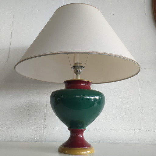 Lampe de table en céramique avec abat-jour fait main (style Bitossi)