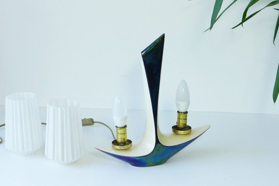 Rare vintage Art Deco table lamp, Verceram France, 1950s/60s – Glass, Ceramic (photo 8 of 10)