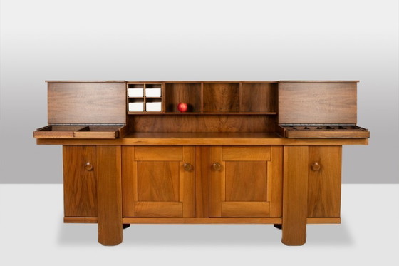 Image 1 of Silvio Coppola, for Bernini. Walnut stepped sideboard. 1960s.