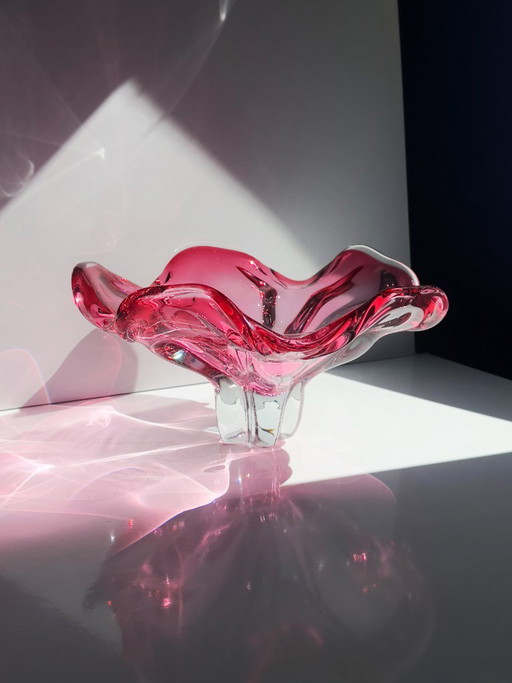 Josef Hospodka für Chřibská XL Cranberry Glasschale – Böhmisches Art Glass, Tschechoslowakei 1960er – schalen, Murano Glass