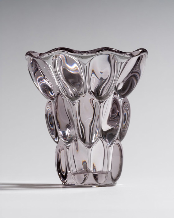 Image 1 of Vintage French 1950s Vannes Crystal Teardrop Vase with Raised Spheres
