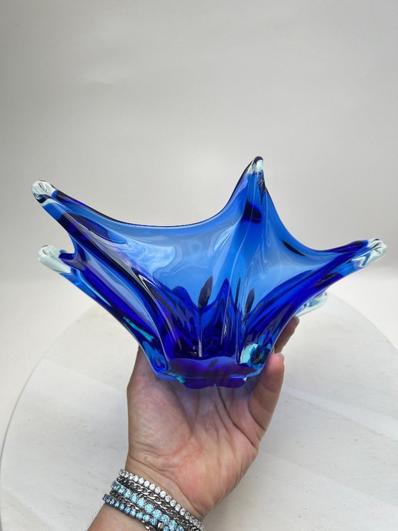 Image 1 of Murano blue pointed bowl, cobalt blue fruit bowl, Mid Century Art Glass