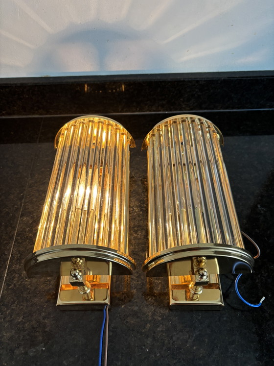 Vintage Set Hollywood Regency Wall lights Brass & Glass – Honsel Leuchten (photo 8 of 13)