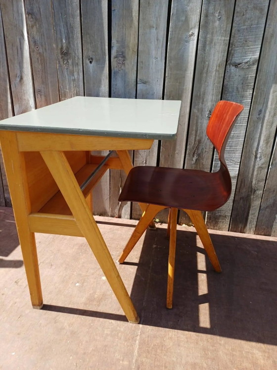 Vintage Adam Stegner desk (large stock), Wood, Grey, Mid Century Modern (photo 5 of 11)