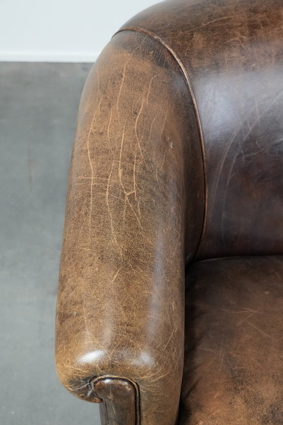 Image 1 of Vintage 2 zits bank gemaakt van cognac kleurig schapenleer in Engelse stijl
