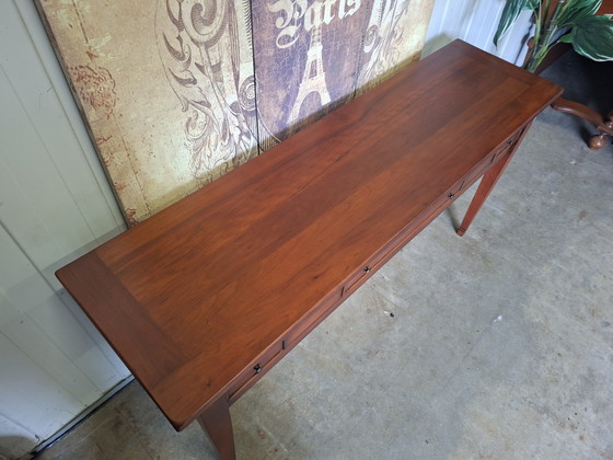 Image 1 of Mesa auxiliar clásica de madera de cerezo, mesa de pared, consola, dimensiones: 145x40cm y 72cm de alto.