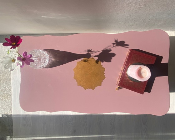 Image 1 of Vintage rustic pink and gold coffee table