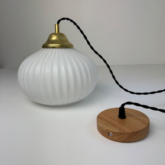 Image 1 of VINTAGE FLIPPED OPALINE PENDANT LIGHT