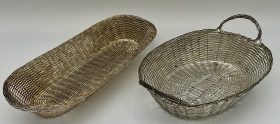Image 1 of 2 cestini vintage in metallo, delicatamente intrecciati a mano