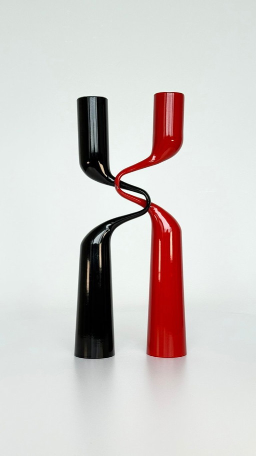 Red and black 'Tango' candlesticks designed by Mikaela Dörfel for Menu Denmark