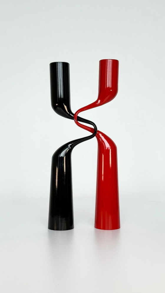 Image 1 of Red and black 'Tango' candlesticks designed by Mikaela Dörfel for Menu Denmark