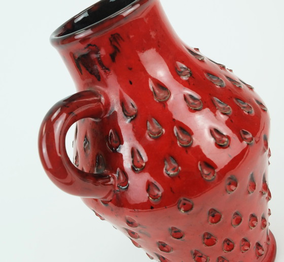 Image 1 of Italian Mid Century Vase Fratelli Fanciullacci Strawberry Sgraffito Decor 1960S 1970S