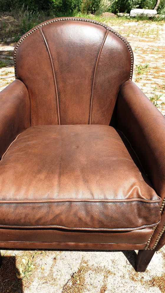 Image 1 of Vintage Art Deco leren fauteuil