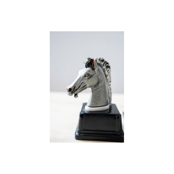 Image 1 of Pair of vintage horse head sculptures laminated in 925 silver by Marcello Giorgio, 1980