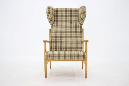 1960s Rare Mid-Century Modern Beech Wing Armchair by ÚLUV, Czechoslovakia