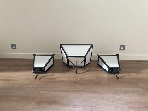 Fraaie  handgesmede plafonniere en 2 wandlampen