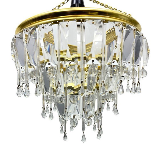 Image 1 of Vintage crystal chandelier Lustry Kamenický Šenov, Czechoslovakia 1970s brass