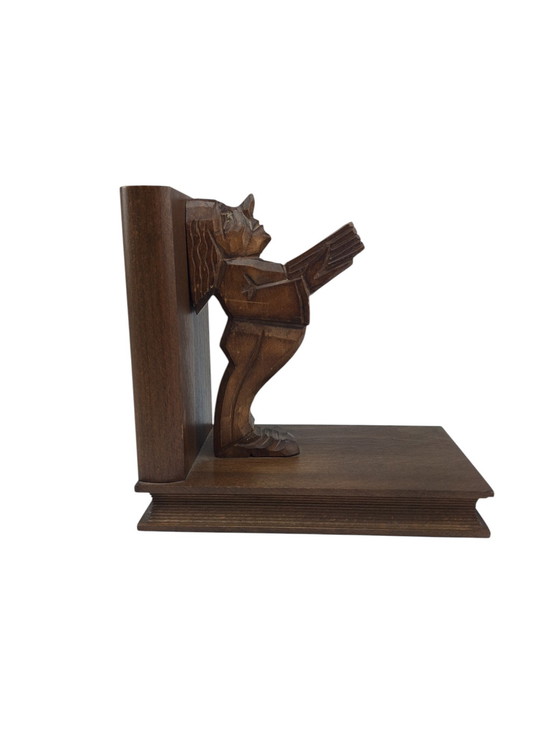 Image 1 of Serre-livres antique en bois sculpté à la main années 40 années 50