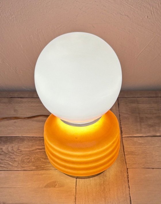 Lampada sferica vintage - Vetro opalino - Space Age - Anni '70 - Fungo, Lampade da tavolo, Arancione (foto 6 di 11)