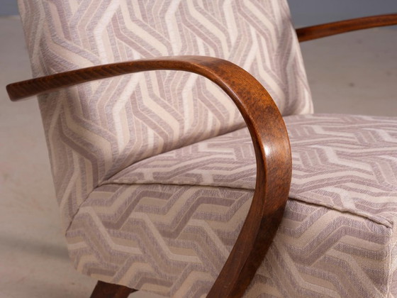 Restored Bentwood Armchairs by Jaroslav Šmídek, Pair, Czechoslovakia, New Beige Patterned Upholstery, 61 × (photo 11 of 12)