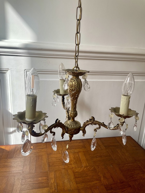 Image 1 of Lampadario a 3 bracci con nappe in ottone