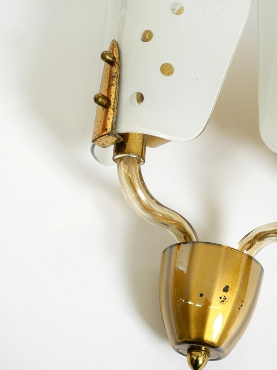 Image 1 of Very beautiful large original Mid Century Modern wall lamp made of brass and glass