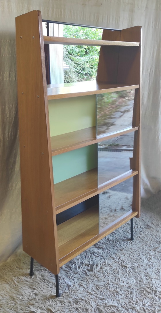 Modernistische houten boekenkast, toegeschreven aan Pierre Guariche - jaren 1950/60 – Boekenkasten, Wood (photo 5 of 8)