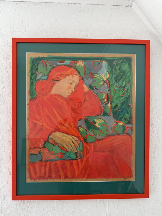 3x Lithographie Dame en Rouge – Lithographies et sérigraphies, Wood (photo 3 of 9)