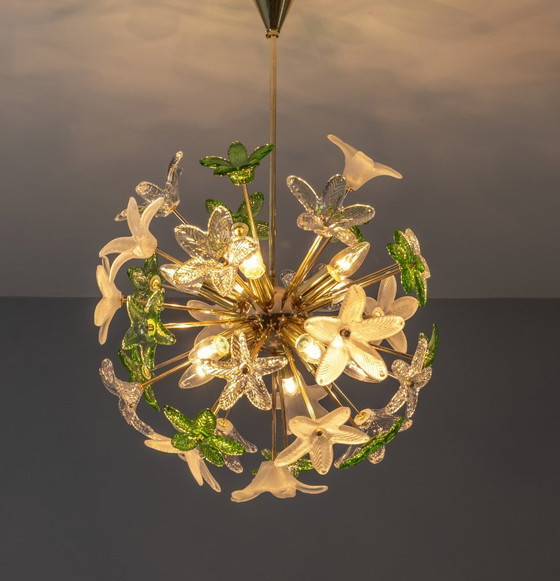 Image 1 of Sculptural Floral Glass Chandelier, Czechoslovakia, 1970s–1980s