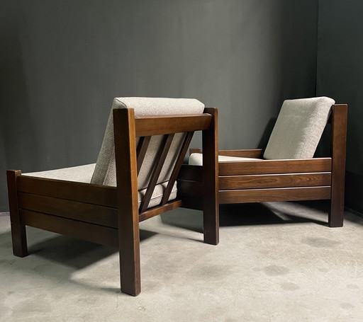Paire de chaises longues minimalistes en bois de wengé, années 1960