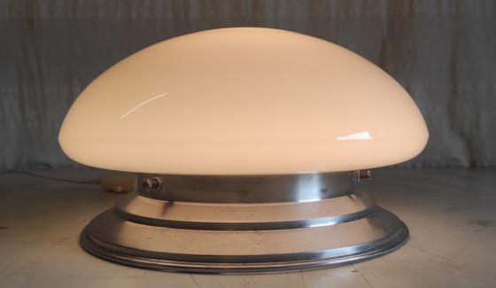 Image 1 of Bauhaus style ceiling or wall light with XL opaline globe shade - mid-20th century