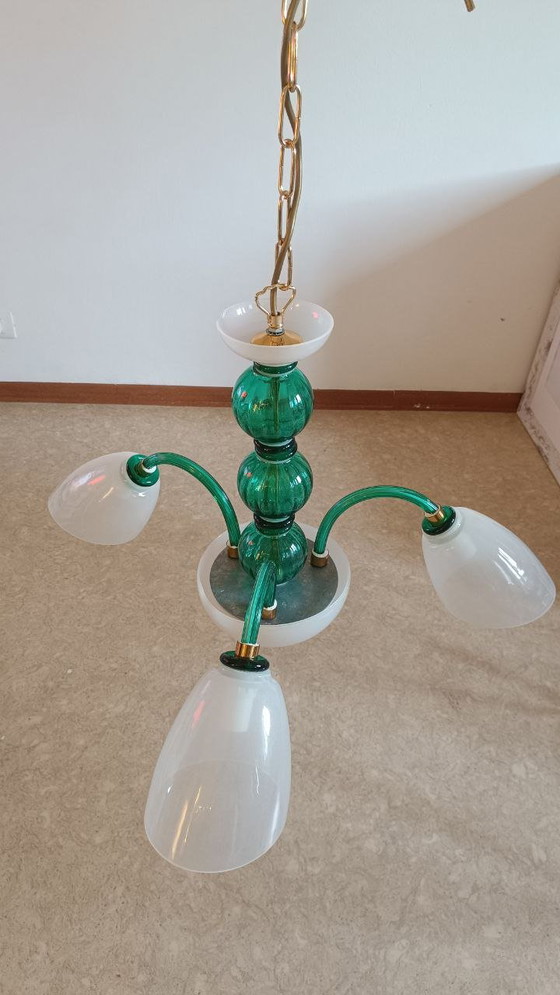 Image 1 of MURANO Sylcom 3-lichts hanglamp in smaragdgroen, in hoogte verstelbaar.
