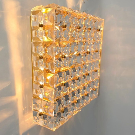 Image 1 of Kinkeldey XL Deckenleuchte aus den 70er Jahren, 60x60 mm geschliffenes Kristallglas, vergoldet