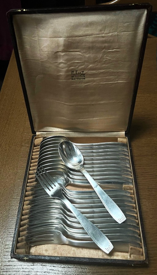 24-delige verzilverde bestekset, Alfénide Art Deco-stijl, gekeurd, 84 g