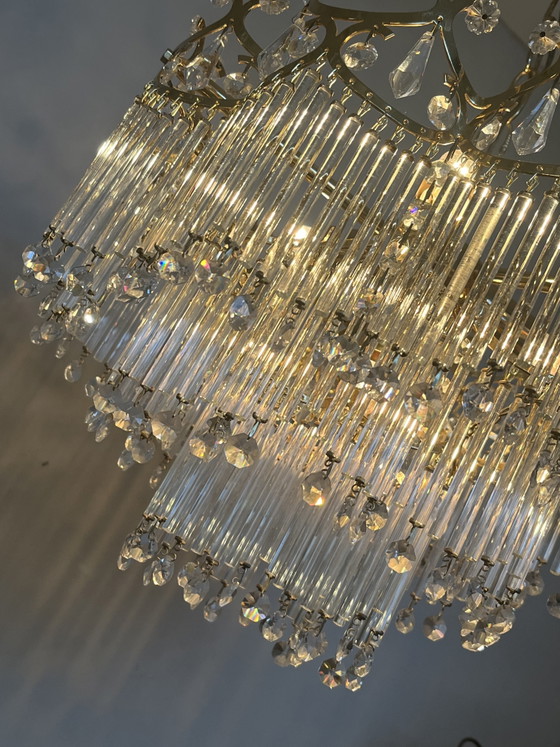 Image 1 of Art deco stijl hanglamp vintage kristallen staafjes bijzondere kwaliteit 