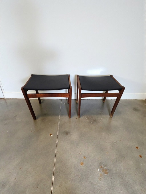 Vintage set of 2 Scandinavian design teak footstools, 1960s