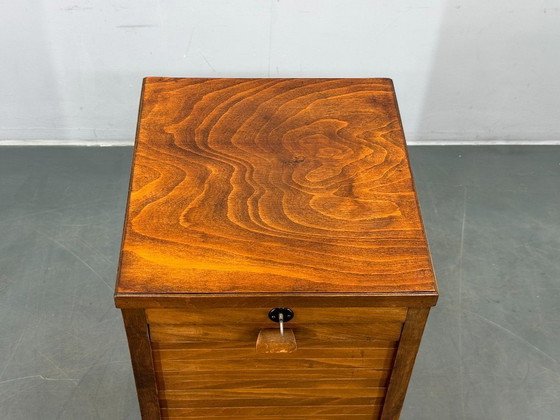 Image 1 of Art Deco Beech Tambour Office Cabinet, Czechoslovakia 1940s