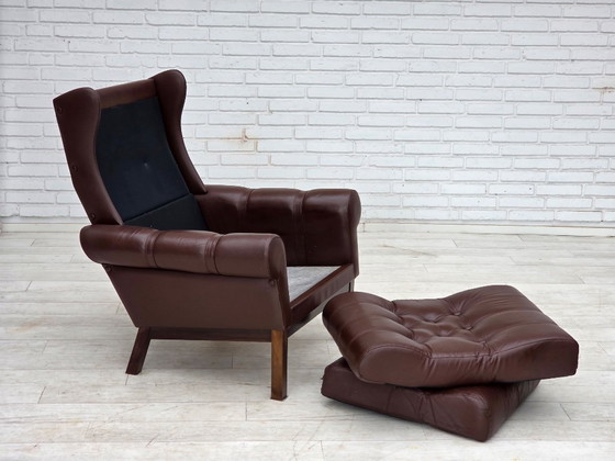 Image 1 of Sillón danés de los años 70, tapizado en cuero marrón original.