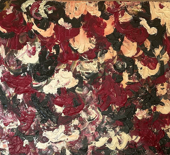 Image 1 of Peinture 'Roses' Acrylique sur lin 75x80 cm