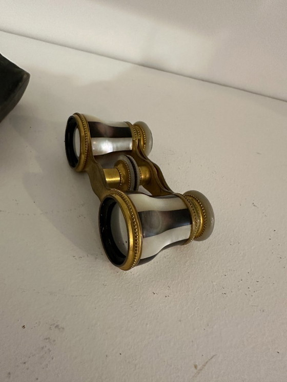 Image 1 of Antique Brass and Mother-of-Pearl Theater Binoculars, with Original Case