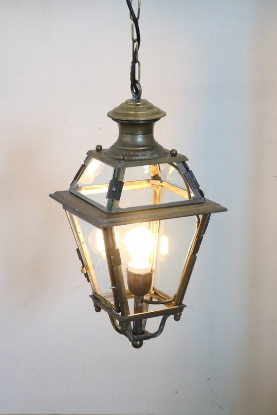 Image 1 of Lanterne vintage en laiton et verre, Italie, années 1980 environ