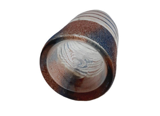 Image 1 of Vintage glazen vaas, gekleurde en gouden cirkels